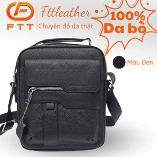 Túi đeo chéo da bò nam FTT Leather phối nắp gập thời trang nhiều ngăn tiện lợi đựng được ipad mini