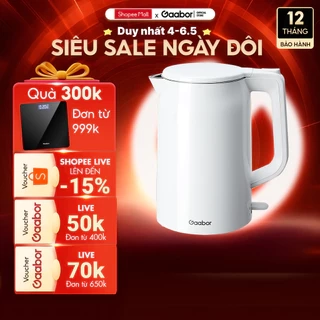 Bình đun siêu tốc Gaabor EK20M-WH01A/WH02A dung tích lớn 2L công suất 1500W lòng ấm thép liền kề dễ vệ sinh an toàn