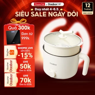 Nồi điện đa năng Gaabor GR-N15A lẩu điện 1.5L chống dính công suất 600W ăn mì nấu lẩu kèm xửng hấp