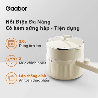 Nồi nấu đa năng Gaabor EC-20E01B 2L chiên xào hấp kèm xứng hấp lẩu điện cầm tay điều chỉnh nhiệt độ