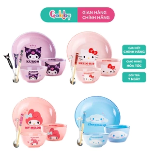 Bộ Đồ Dùng Ăn Uống Bát, Dĩa, Muỗng, Đũa Lotso/Kuromi/Kitty/My Melody/Cinnamoroll Cho Bé
