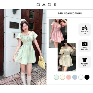 Đầm Ngắn Mini Thun Eo Phối Túi Tay Năng Động Váy Trễ Vai Cổ Vuông Chất Gió Nhăn Mát GAGO GG4902