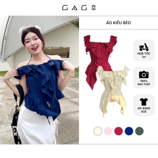 Áo hai dây trễ vai phối bèo GAGO Brand sang trọng tiểu thư bánh bèo cách điệu thời trang nữ GA4706