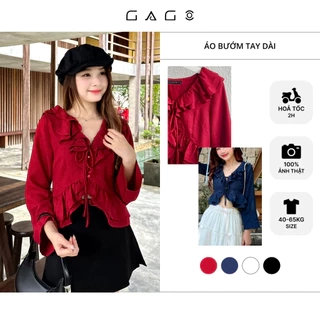Áo sơ mi cổ bèo GAGO Brand nữ cổ V tay dài thắt dây thời trang, áo nữ phong cách tiểu thư GA4708 4638