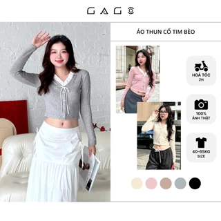 Áo Thun GAGO Brand Cotton Phối Cổ Bèo Tay Dài Phong Cách Hàn Quốc Tiểu Thư Sang Chảnh Thoải Mái GA5099