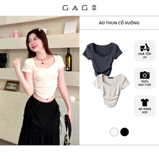 Áo Thun Nữ Cổ Vuông Vạt Đổ Tay Ngắn Ôm Sát Chất Thun Len Tăm Mát GAGO GA4909 4928