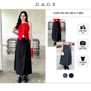 Chân váy dài xếp ly 1 bên GAGO Brand form xòe rộng có dây kéo sau dịu dàng công sở GO5018