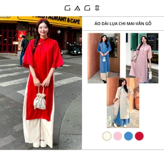 Set áo dài lụa gấm GAGO Brand áo tay lỡ quần vải lụa gấm cao cấp tôn dáng mặc Tết, đám cưới