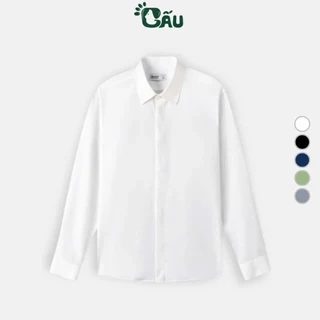 Áo sơ mi nam GẤU 194 cổ thuyền tay dài vải lụa coton mềm, thoáng mát, ít nhăn - form regular fit - Trơn Cổ Bẻ 01