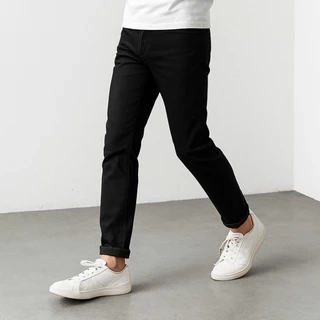 Quần jean nam đen Gấu 194 trơn & rách vải jeans bò cotton duck cao cấp mềm mịn, co dãn - form slim fit