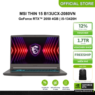 Laptop Gaming MSI Thin 15 B13UCX-2080VN i5-13420H | GeForce RTX™ 2050 4GB | 16GB | 512GB | 15.6' FHD 144Hz