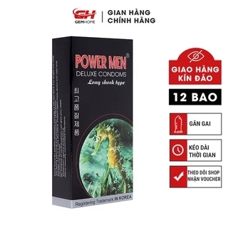 Bao cao su POWERMEN cá ngựa Gân Gai Tăng khoái cảm Kéo dài thời gian quan hệ hộp 12 bao GEMHOME