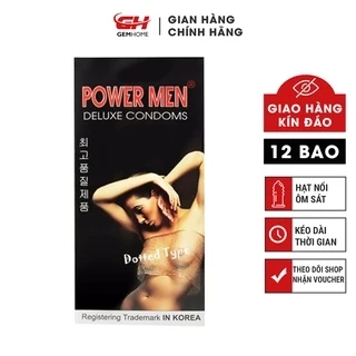 Bao cao su PowerMen Dotted ôm sát hạt nổi chạy dọc thân (12 cái) GEMHOME