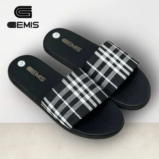 Dép Lê Nam Quai Ngang BBR Bản Đẹp Màu Đen Kẻ Ô Trắng - Gemis - DéP, Nhung Cao Su Đế Bằng Slipper
