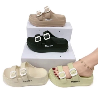 Dép nữ đế xuồng hai quai Eva nhẹ đế 5cm chống trơn màu đen, kem, nâu size 36-39