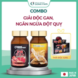 Combo Viên Uống Phòng Ngừa Đột Quỵ, Bổ Não Natto Ichou, Bổ Gan, Giảm Căng Thẳng Mệt Mỏi Kanzo Ukon Genki Fami Nhật Bản