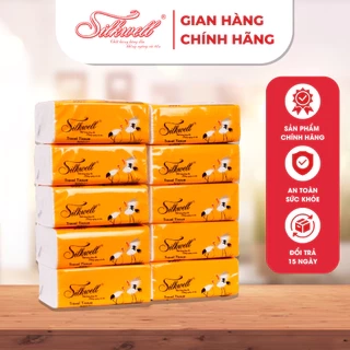 Bịch 10 gói giấy rút lụa Sếu 100 tờ 3 lớp Silkwell cao cấp dai mềm mịn + không bụi giấy