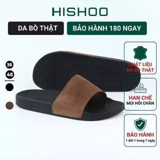 Dép da nam quai ngang slipper nữ Đen Trắng Nâu da bò HISHOO thời trang cao cấp siêu nhẹ size 36-45 U114