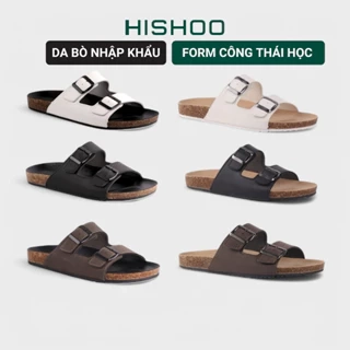 Dép đế trấu Hishoo 2 khóa kiểu dép 2 quai ngang, Dép lê nam bằng da cao cấp đế cao 3,5cm dép đi biển M093