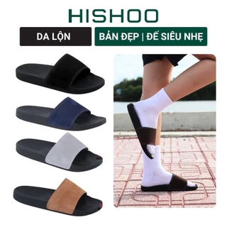 Dép quai ngang slipper BIG SIZE da bò siêu nhẹ HISHOO đen cao cấp thời trang size 35-46 U088