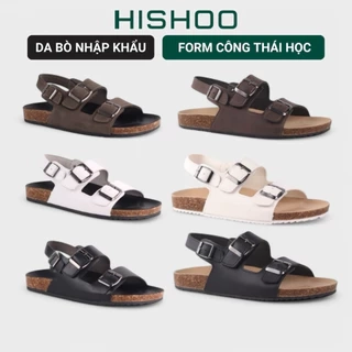 Dép sandal đế trấu birken nam nữ unisex 2 khóa da bò size 35 - 43 chính hãng Hishoo VNXK Ulzzang M102
