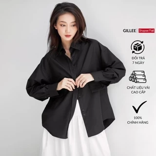 Áo sơ mi đen nữ GILLEE dáng oversized, sơ mi form rộng vải kate Mỹ thanh lịch FAS291