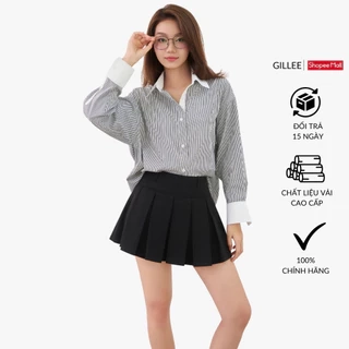 Áo sơ mi kẻ sọc nữ GILLEE phối cổ và tay áo trắng, dáng oversized, sơ mi form rộng vải kate Mỹ FAS354