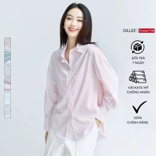 Áo sơ mi kẻ sọc nữ GILLEE sơ mi Hàn Quốc dáng oversized, sơ mi form rộng vải kate Mỹ chống nhăn, thấm hút FAS325