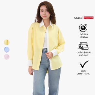Áo sơ mi nữ GILLEE phối cổ và tay áo trắng, dáng oversized, sơ mi form rộng vải kate lụa FAS351