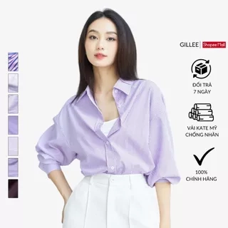 Áo sơ mi nữ GILLEE sơ mi dáng oversized, sơ mi form rộng vải kate Mỹ thanh lịch tone xanh lá năng động