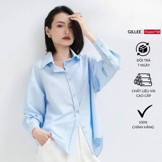 Áo sơ mi nữ GILLEE sơ mi trơn dáng oversized, sơ mi form rộng vải kate Mỹ xanh pastel chống nhăn FAS293