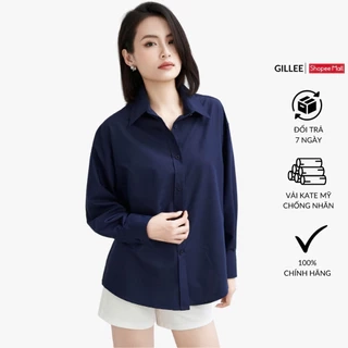 Áo sơ mi nữ GILLEE sơ mi xanh đen dáng oversized, sơ mi form rộng cao cấp thoáng khí thấm hút tốt FAS291.