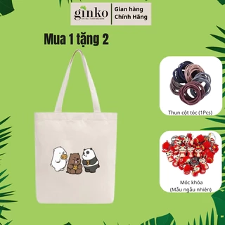 BST Túi Tote Vải Mộc GINKO Kiểu Basic có dây kéo khóa ( túi con ) in hình We Bare Bears M68-M76