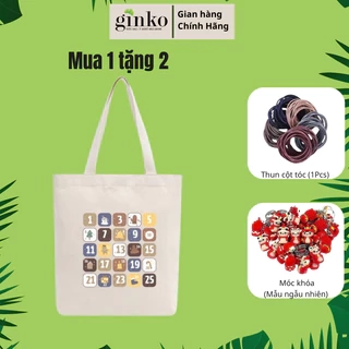 Túi Tote Vải Mộc GINKO Kiểu Basic Có Dây Kéo Khóa ( túi con ) In Hình Merry Chrismas M83