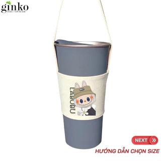 Túi treo ly cốc (cup holder) Ginko Canvas in hình Gấu Hoa - Mèo chibi ( nhiều size)