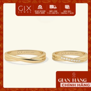 Nhẫn cưới đôi vàng tây hoa văn vô cực đẹp sang trọng kim cương nhân tạo Gix Jewel