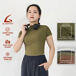 Áo Croptop cộc tay Gladimax F88 chất thun cotton co giãn, cổ cao, nhún eo cá tính, trẻ chung