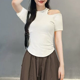 Áo Thun Cộc Tay nữ Khoét Vai Gladimax F89, Áo Hở Vai cá tính, chất thun cotton mềm mại