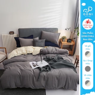 Bộ chăn mền ga gối GONI CHILL màu Xám Sữa - Ga drap giường 1m, 1m2, 1m4, 1m6, 1m8, 2m2