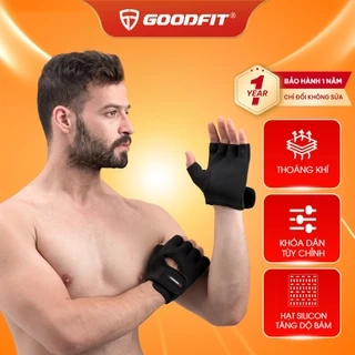 Găng tay hở ngón, bao tay tập gym nam nữ GoodFit GF202G đệm silicone chống trượt, vải đục lỗ thoáng khí