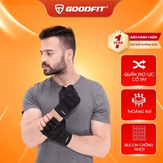 Găng tay tập gym nữ/nam hở ngón, bao tay tập Gym nữ/nam có quấn trợ lực cổ tay, đệm Silicone chống trượt GoodFit GF201G