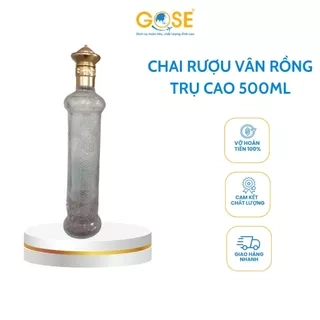 Chai rượu thủy tinh GOSE họa tiết vân rồng trụ cao nắp nhựa hình tháp màu đồng