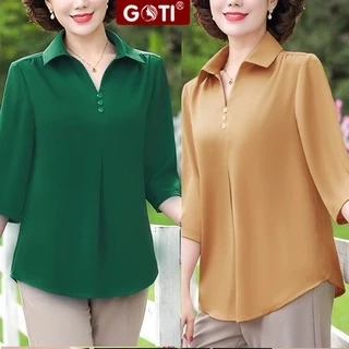 GOTI - Áo Sơ Mi Trung Niên Nữ Cao Cấp Cổ Bẻ Tay Lỡ Nhiều Màu Trơn Có Size Tới 80 Kg 3A01