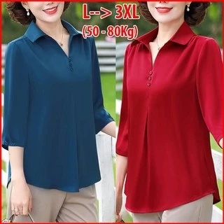 GOTI - Áo Trung Niên Nữ Cao Cấp Dáng Rộng Eo Tay Lỡ Cổ Sơ mi Tặng Mẹ U50 U60 Nhiều Size 3A01 3A02 3A05 3A06