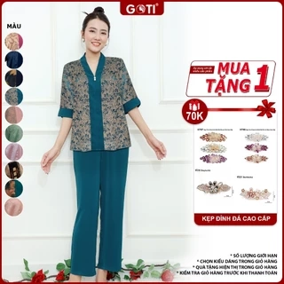 GOTI - Đồ Bộ Trung Niên Nữ Chất Lụa Cao Cấp Siêu Mát Mặc Lễ Tết Thoải Mái Bigsize 45-80Kg Quà Tặng Mẹ 3360 3359