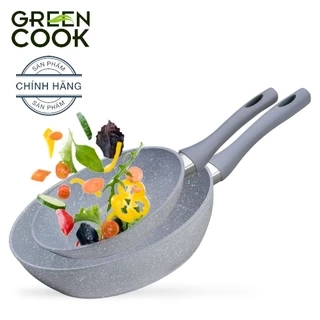Bộ 2 chảo chống dính PFOA free đáy từ vân đá Green Cook GCP02