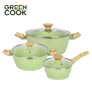 Bộ 3 nồi đúc men đá ceramic 16-20-24cm 10 lớp chống dính PFOA free, miệng rót Green Cook GCS231