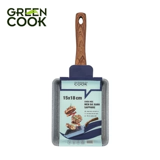 Chảo đúc đáy từ chữ nhật men đá xanh sapphire Green Cook với 10 lớp chống dính PFOA free an toàn cho sức khoẻ GCP09-1518