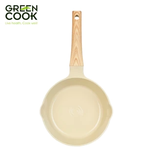 Chảo đúc sâu GCP236 men gốm IVORY chống tràn dầu đáy từ chống dính PFOA free Green Cook