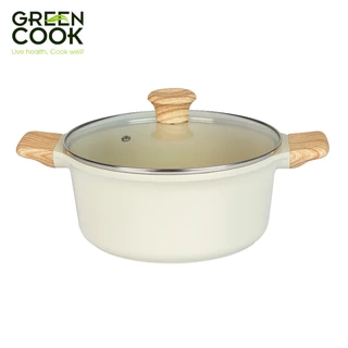 Nồi đúc men gốm Green Cook IVORY chông dính PFOA free - Dùng cho mọi loại bếp GCS233
